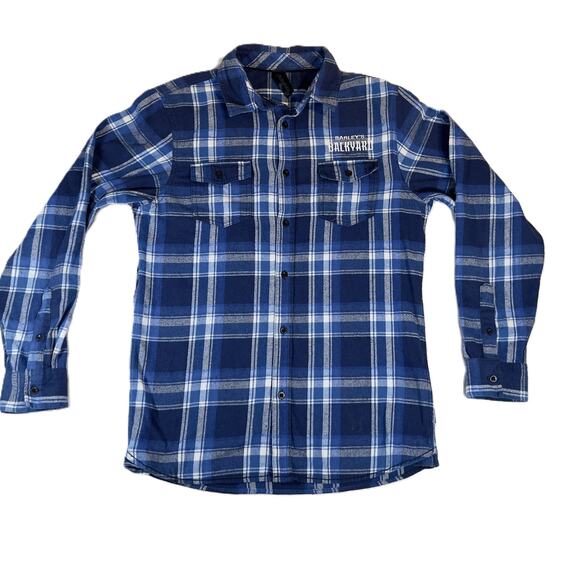 burnside Other - Burnside Flannel Shirt Mens Med Blue Plaid Barley's Backyard Pocket Outdoor Fall